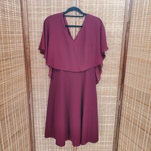 H.R. HomRain Sleeveless V Neck Burgundy Chiffon Overlay Cape Dress Size Medium